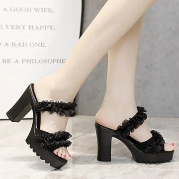 Xajzpa Shoes Square heel Slippers Casual Slides Platform Women Heels Block Luxury High Fashion Super Shoes Woman 2025 Slippers Heels Lu